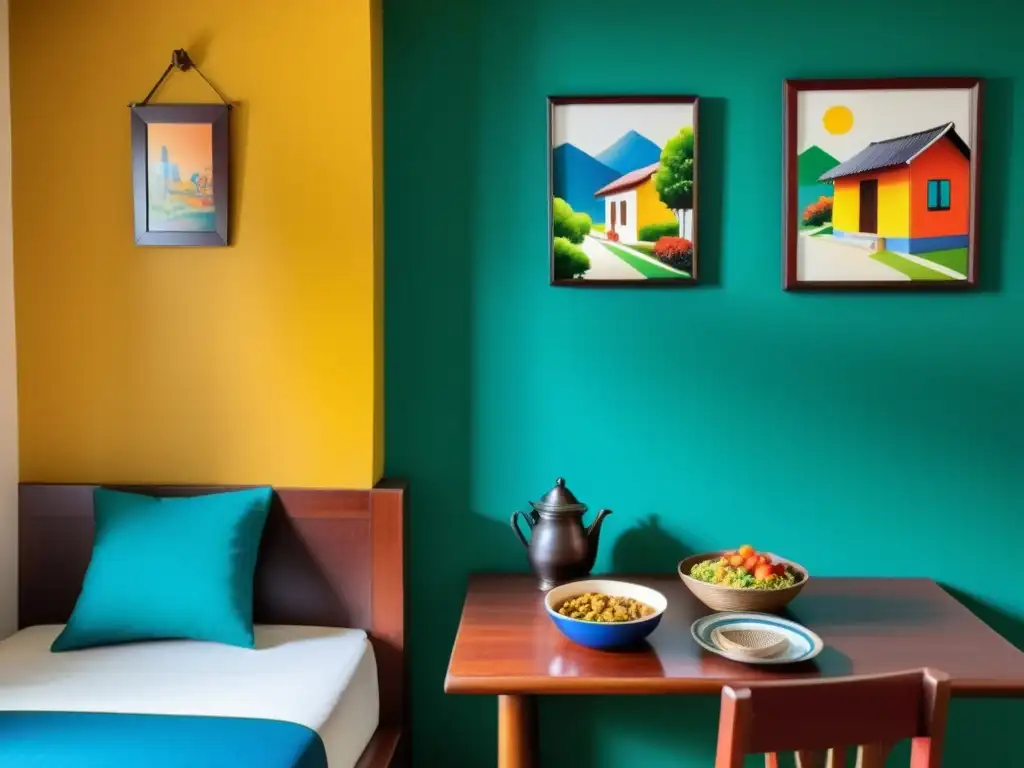 Acogedor alojamiento para inmersión cultural en vecindario vibrante, con arte local colorido y anfitrión acogedor
