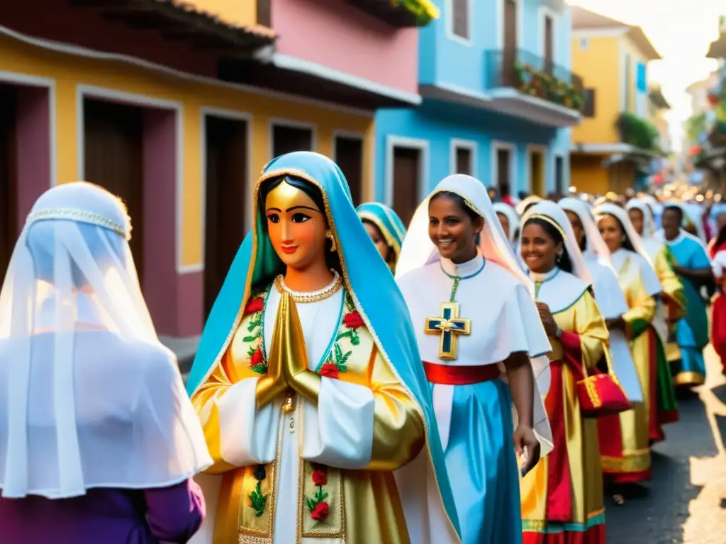 Una alegre procesión lleva las estatuas de la Virgen María por las calles de la República Dominicana durante la Fiesta de la Virgen de la Altagracia