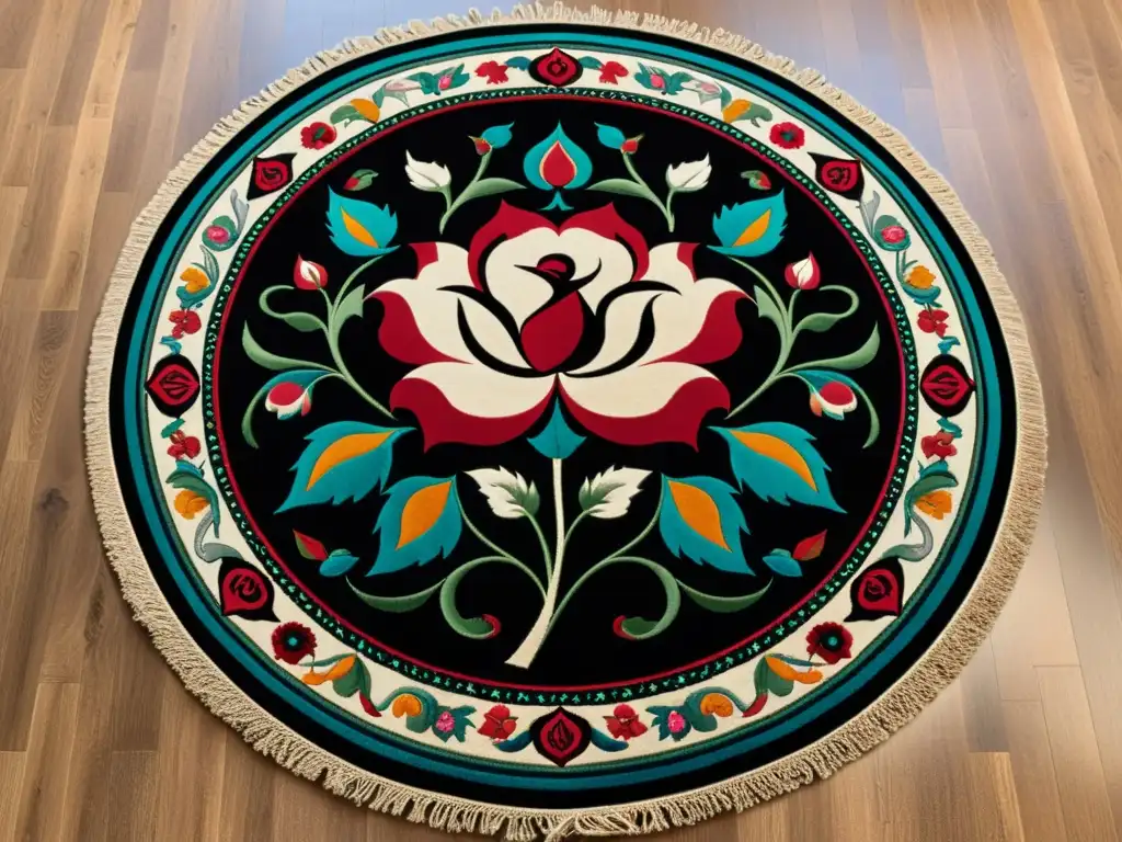 Persa alfombra de ceremonia de la rosa en Irán con vibrantes colores y patrones intrincados, evocando tradición y poesía sufí