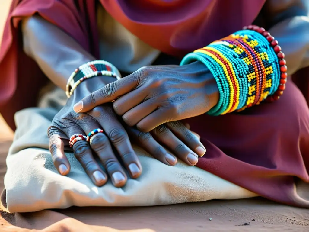 Un anciano Masai ensarta cuentas con significado espiritual, reflejando arte y tradición en la sabana Masai Mara