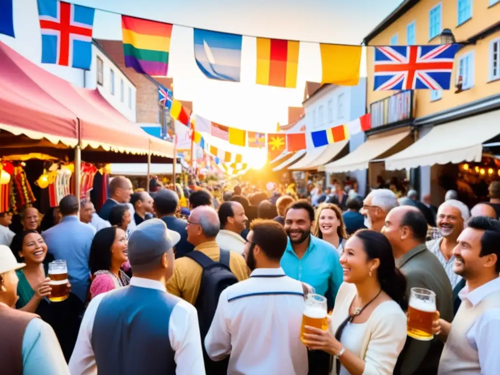 Una animada celebración cultural en un festival de cerveza con identidad cultural, tradiciones y diversidad de personas