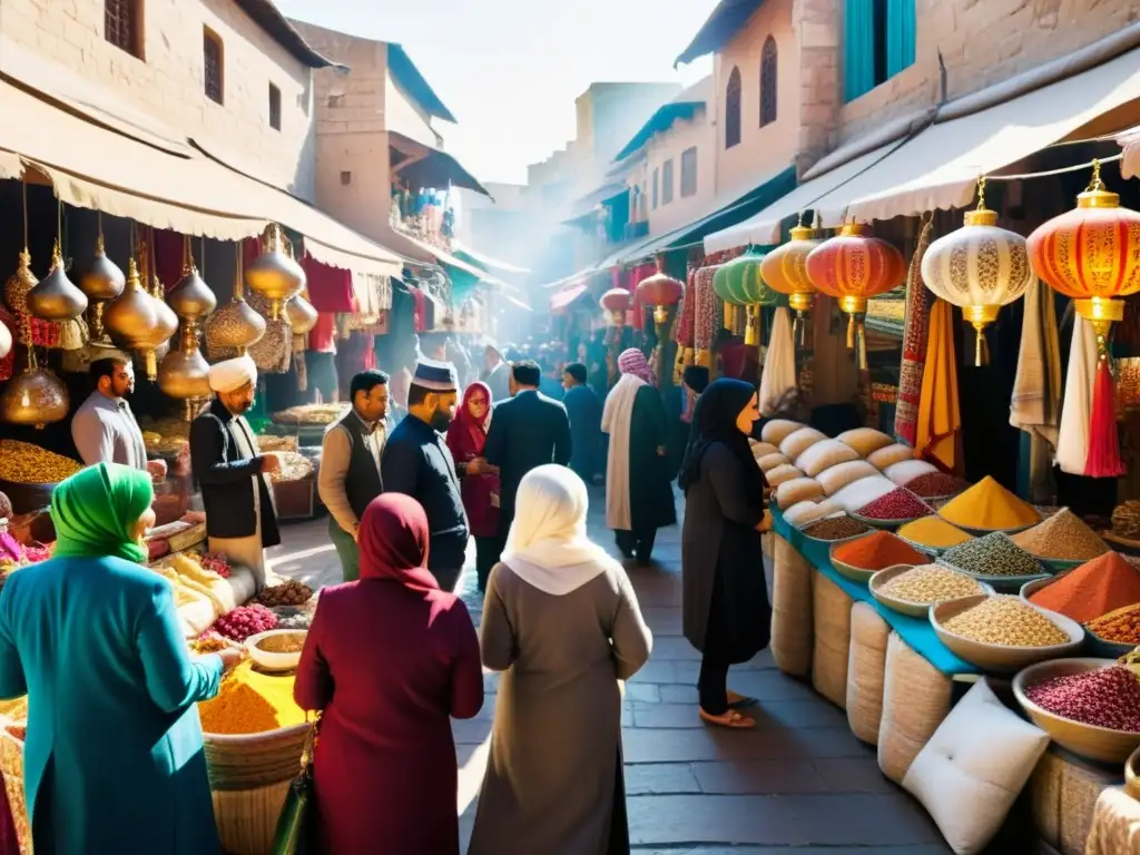 Un animado mercado oriental, con diversidad cultural y fraternidad en celebraciones islámicas Oriente Medio