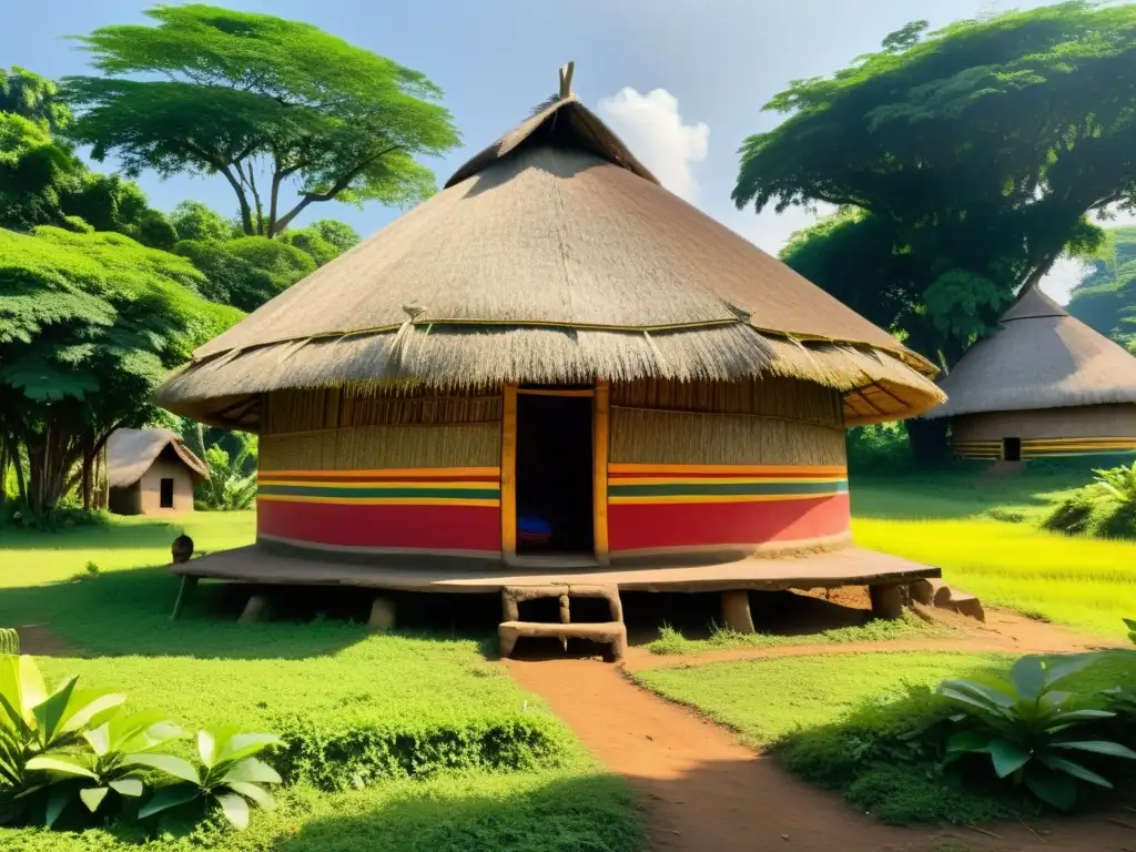 Arquitectura tradicional con diseños congoleses y clima natural, en armonía con el entorno exuberante y las actividades tradicionales