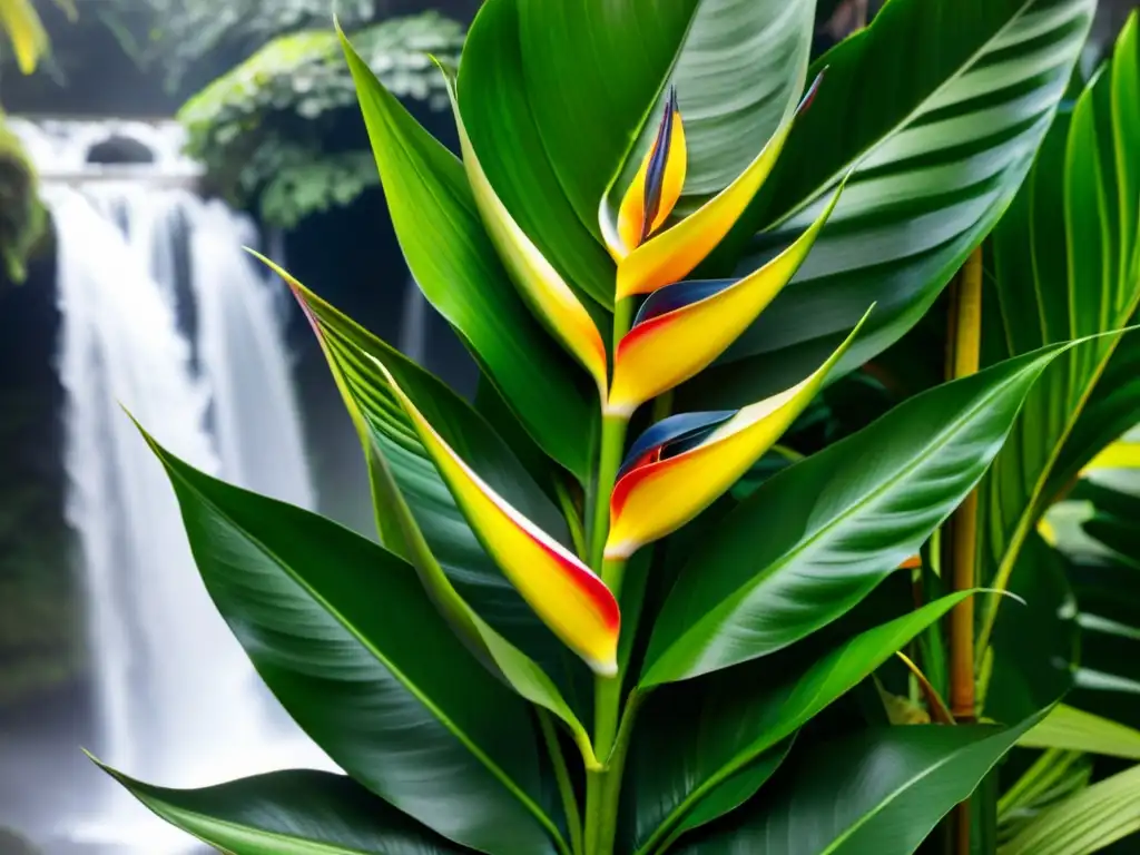 Arreglo floral tradicional del Pacífico: heliconias, ginger lilies y aves del paraíso, con artesanía costarricense y cascadas