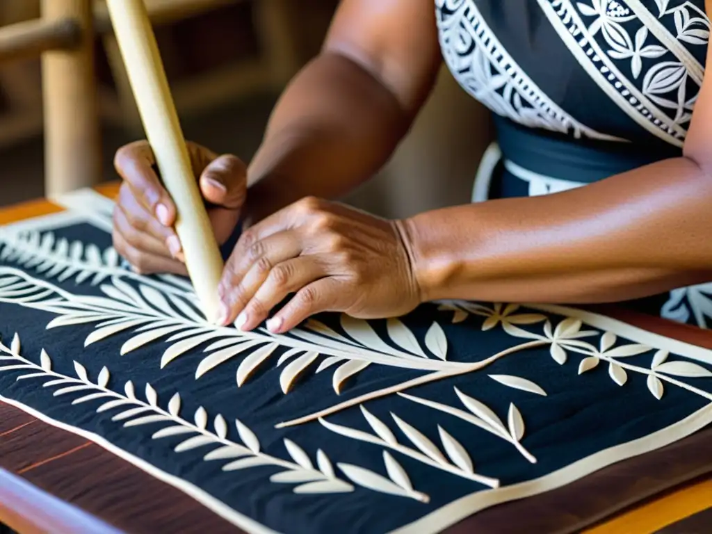 Artesanía polinesia: tejidos tradicionales de la Polinesia, manos hábiles creando tapa cloth con texturas, patrones y tintes naturales vibrantes