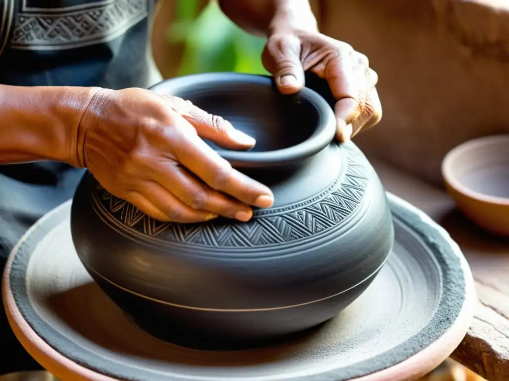 Artesano moldeando barro negro Oaxaca, tradición y destreza en cada detalle artesanal