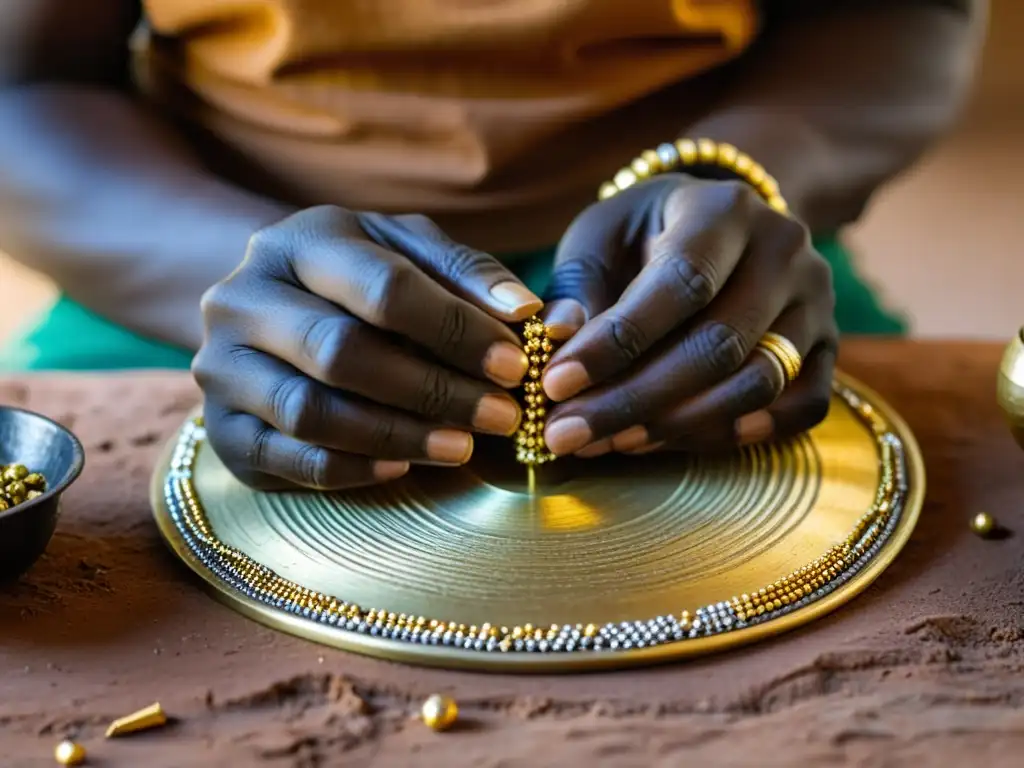 Un artesano burkinabé crea una joya de oro y plata con técnicas ancestrales