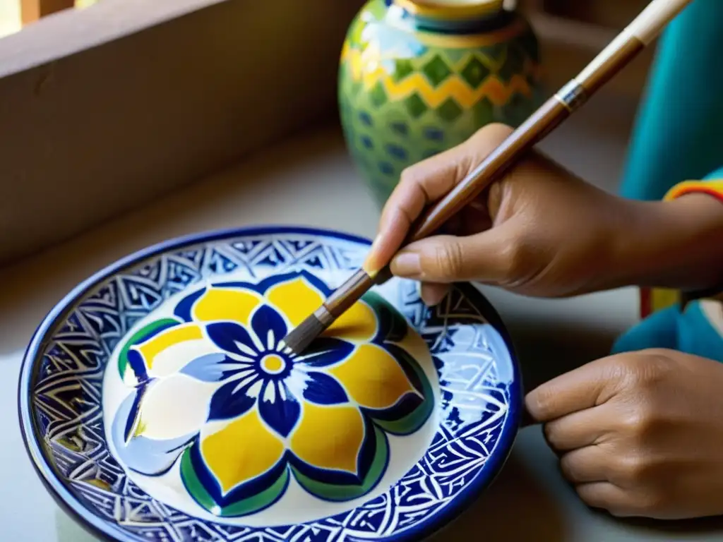 Un artesano de Talavera pinta delicados diseños en cerámica