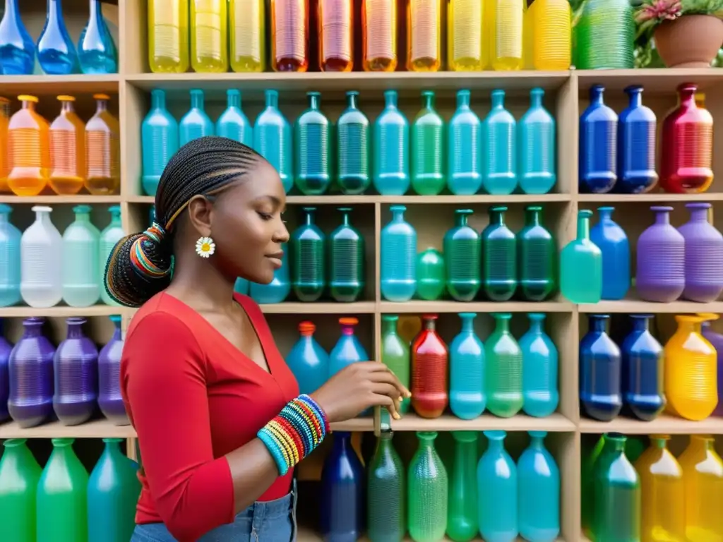 Un artesano crea esculturas florales únicas con botellas recicladas, demostrando el poder del reciclaje creativo en artesanías únicas