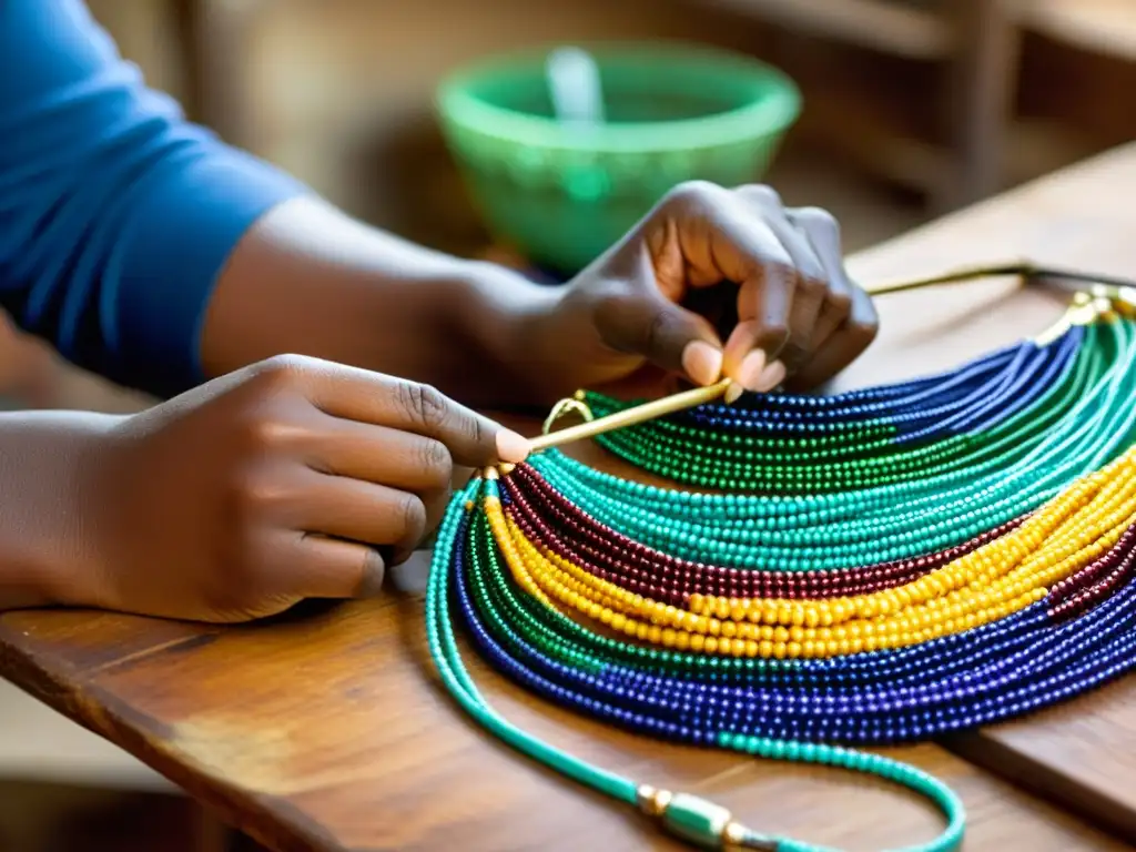 Un artesano experimentado crea joyería tradicional con abalorios en un curso de bisutería tradicional con abalorios