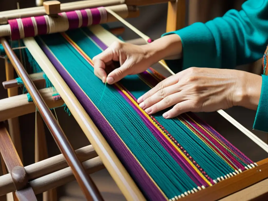 Un artesano teje con habilidad en un telar, reviviendo tradiciones en taller textil