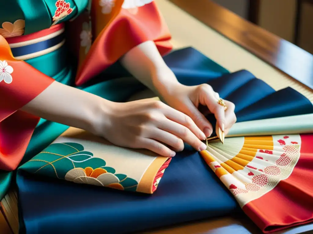 Un artesano japonés crea un kimono con cuidado, resaltando su significado cultural