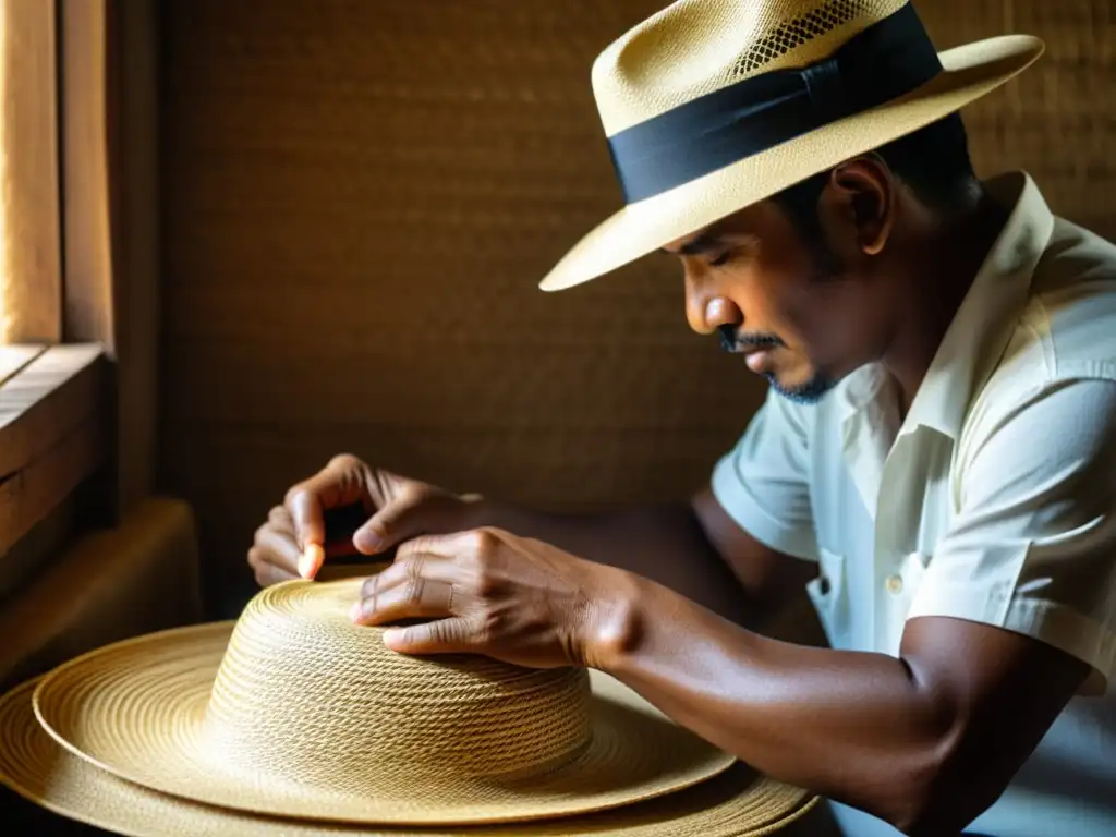 Artesano panameño tejiendo un sombrero de paja con destreza