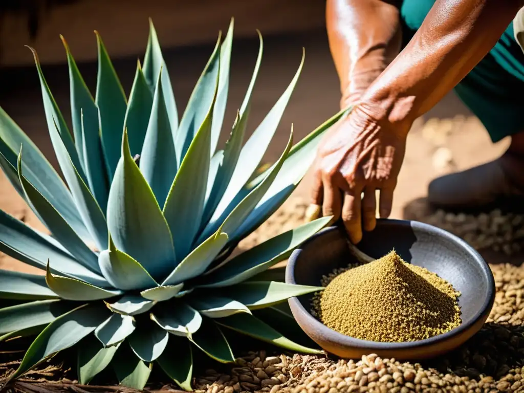 Un artesano cuida con esmero las piñas de agave en un palenque tradicional, revelando los misterios del mezcal ancestral