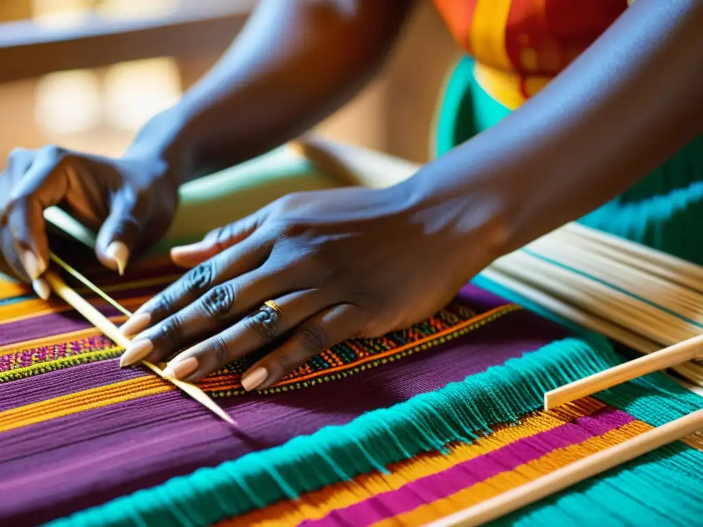 Un artesano tejedor en África Francófona crea un tejido tradicional con destreza, destacando la importancia de los textiles en las culturas africanas