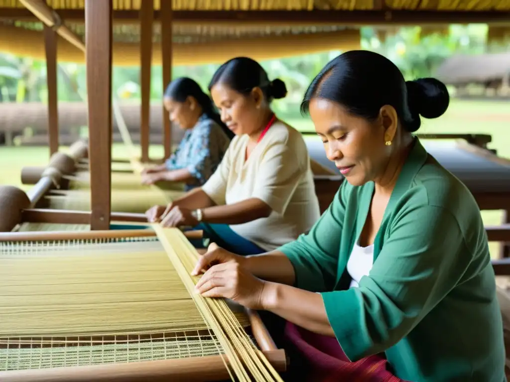 Artesanos filipinos tejen con cuidado fibras abacá en telares de madera, reflejando la tradición cultural de los tejidos abacá filipinos