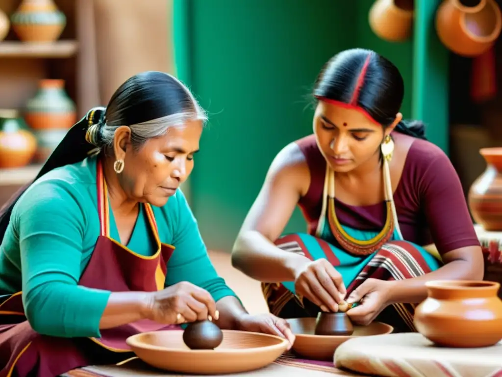 Artesanos indígenas crean textiles y cerámica en mercado vibrante, resaltando la Importancia del diseño en arte étnico