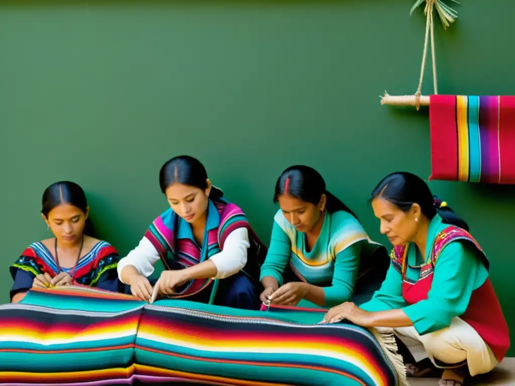 Artesanos mexicanos tejen con destreza textiles coloridos en un paisaje natural