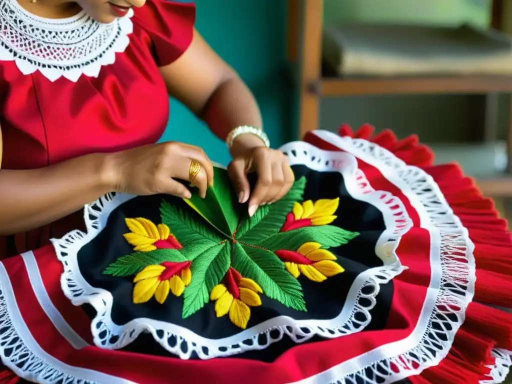 Artesanos preservando una pollera panameña, detallando su historia, evolución y significado cultural