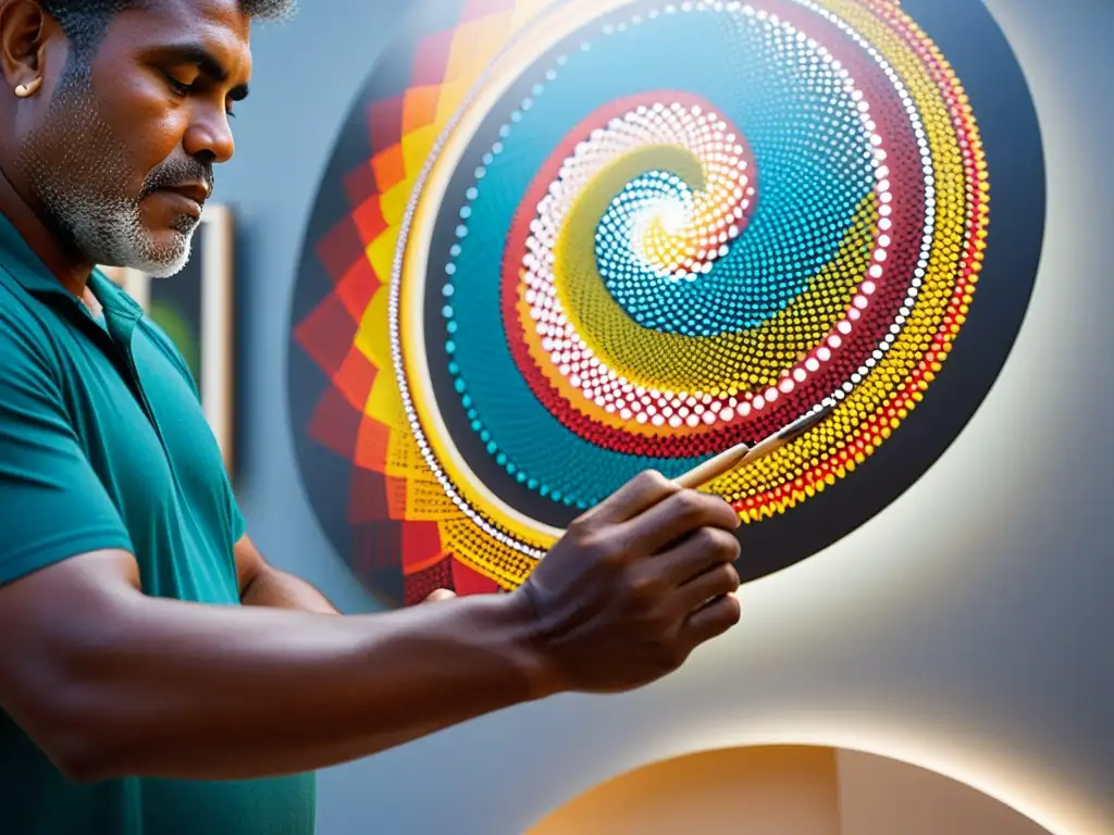 Artista aborigen crea obra contemporánea con técnicas tradicionales en galería de arte