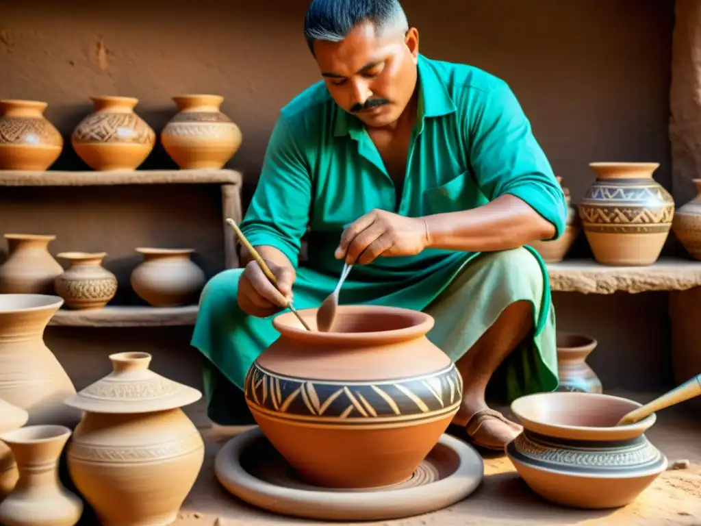 Artista cerámica Khakas moldea y pinta con maestría una vasija tradicional, reflejando la rica tradición artística y cultural de Khakas