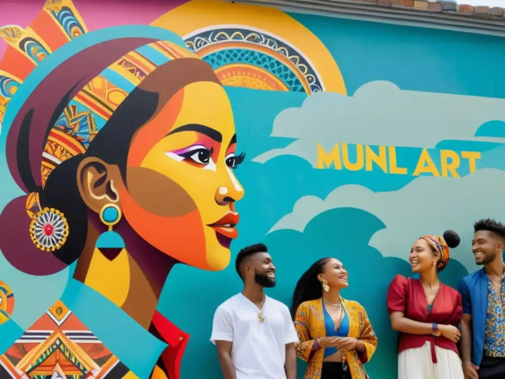 Artistas urbanos crean mural vibrante Artistas jóvenes reinventan arte étnico en vibrante mural urbano