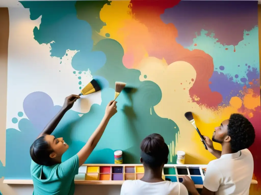 Jóvenes artistas crean mural vibrante Artistas jóvenes reinventan arte étnico en una vibrante colaboración artística