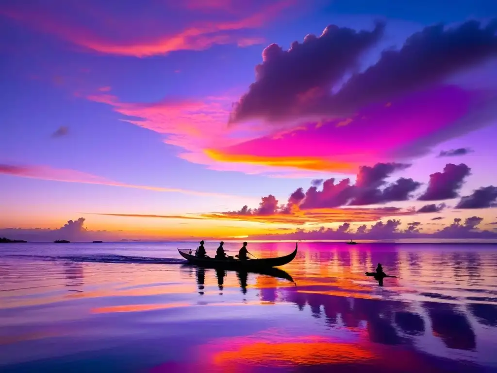 Un atardecer impresionante sobre el claro océano Pacífico, con tonos vibrantes de naranja, rosa y morado pintando el cielo