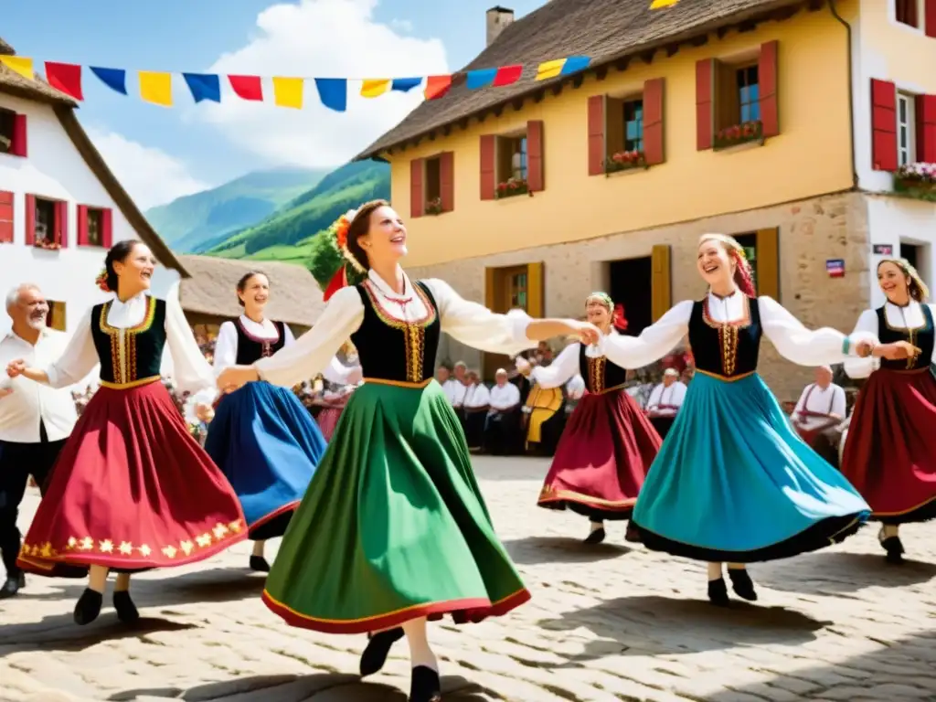 Baile de la Cinta en Europa del Este: coloridos trajes, danzas y músicos en una plaza rústica llena de alegría y tradición