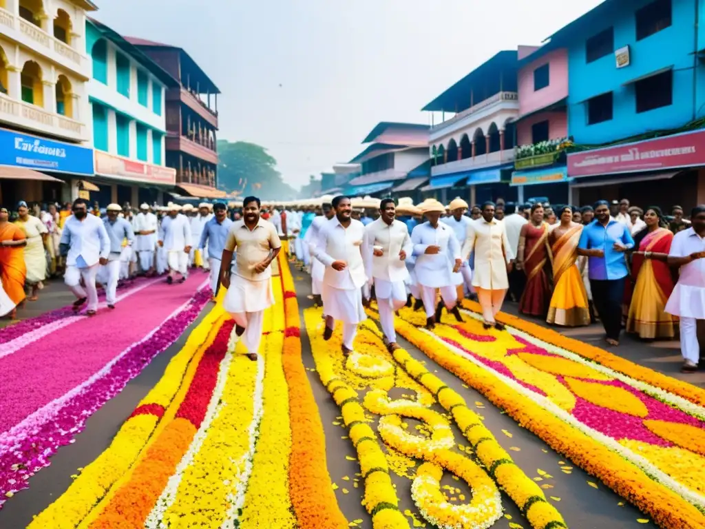 Una bulliciosa calle durante el Festival Onam en Kerala, India