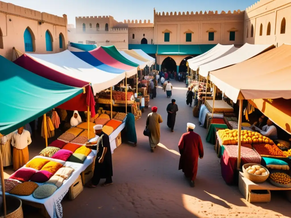 Un bullicioso mercado al aire libre en una vibrante ciudad del norte de África