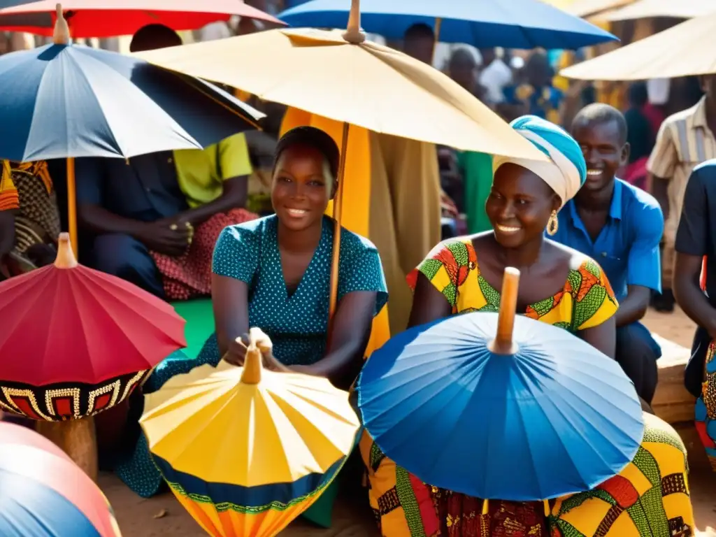 Un bullicioso mercado en Dakar, Senegal, donde la cultura africana francófona cobra vida con textiles, artesanías y productos vibrantes