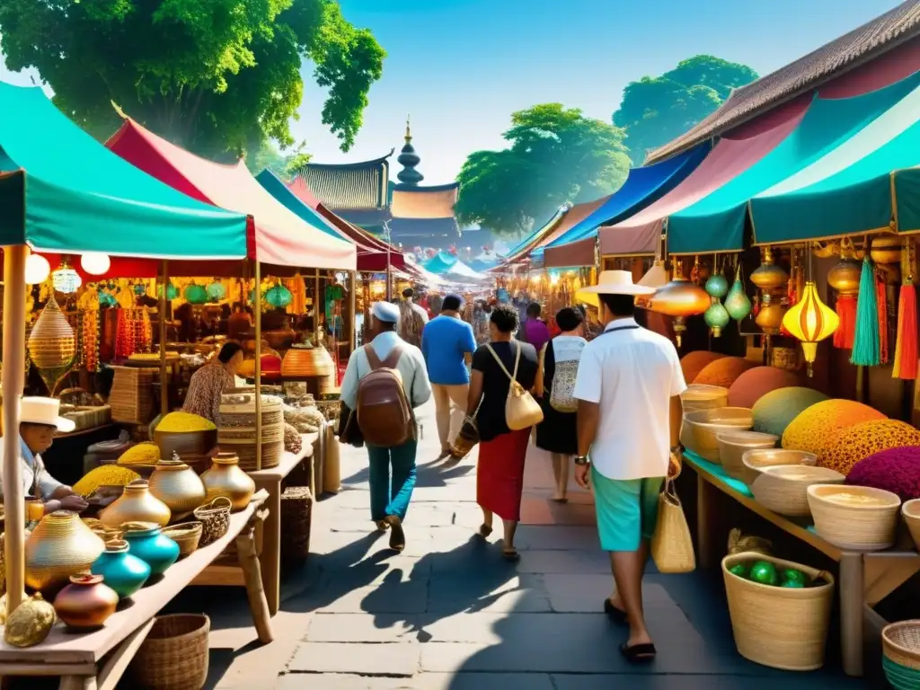 Un bullicioso mercado cultural lleno de arte vibrante, antigüedades y coleccionables