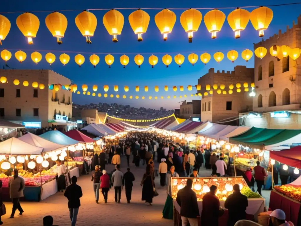 El bullicioso mercado nocturno en Jordania brilla con el festival de las linternas, atrayendo a la multitud con su ambiente festivo y colorido