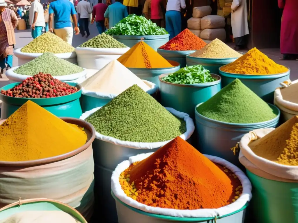 Un bullicioso mercado en Marrakech, Marruecos, rebosa de colores vibrantes y actividad frenética