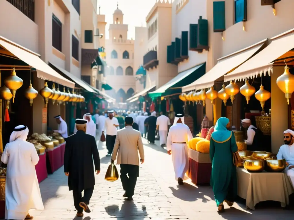 Un bullicioso zoco tradicional en Dubai, con colores vibrantes y detalles arquitectónicos