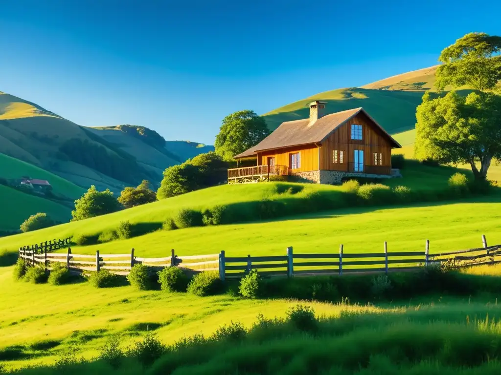 Encantadora casa rural entre colinas verdes Una casa rural encantadora rodeada de naturaleza, evocando tradiciones campesinas y el encanto del campo