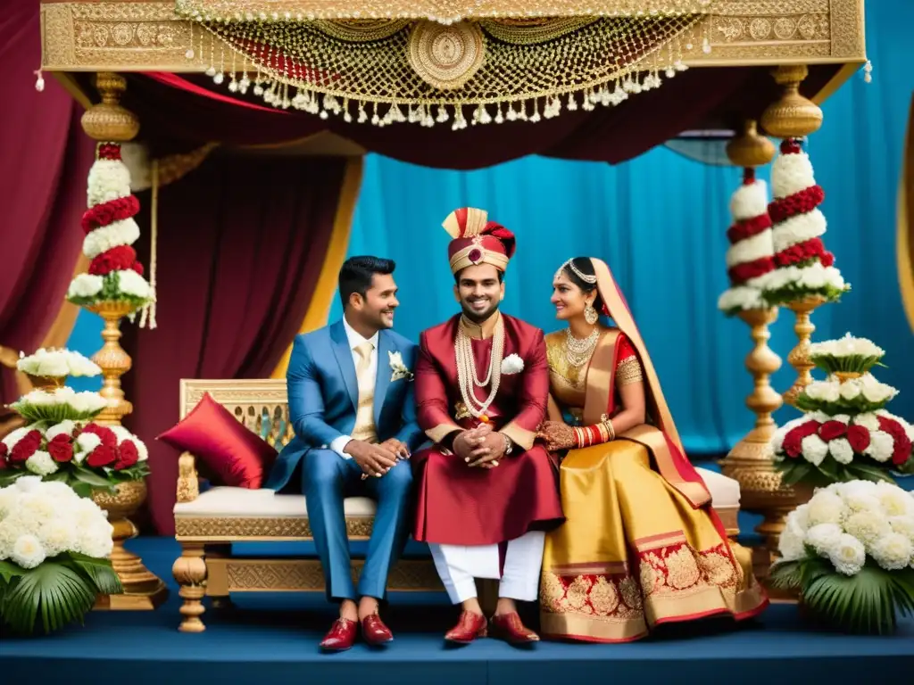 Una ceremonia de bodas tradicional en Sri Lanka, con vibrantes decoraciones y una atmósfera festiva