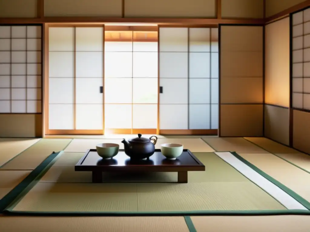 Una ceremonia del té japonesa, con una elegante anfitriona en kimono realizando movimientos precisos