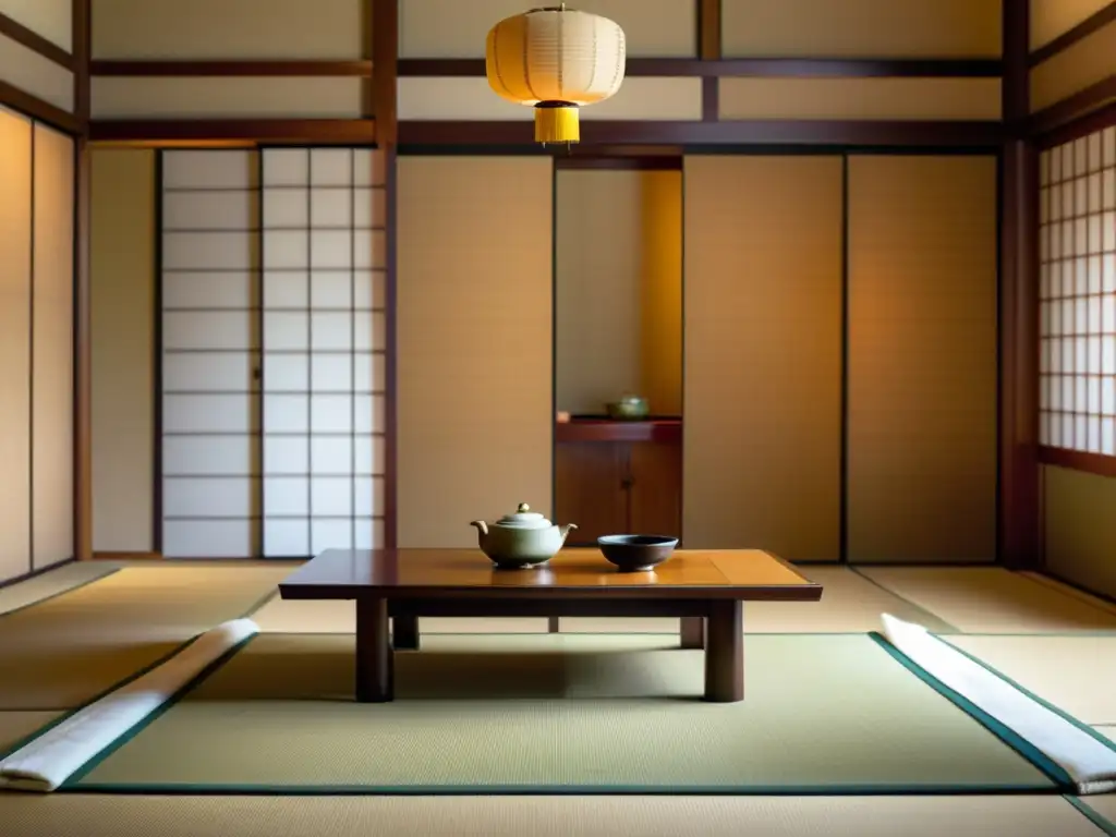 Ceremonia del té japonesa: elegancia y tradición Una ceremonia del té japonesa tradicional con innovaciones en la decoración y los utensilios, en una habitación llena de serenidad y belleza