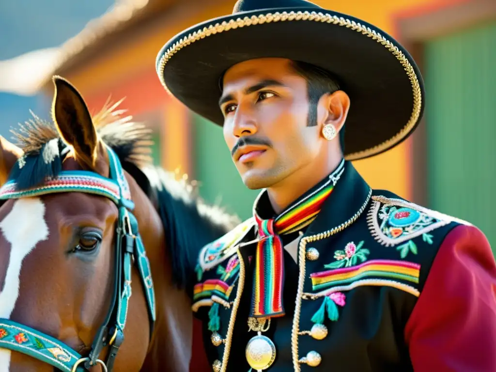 Un charro orgulloso, con traje tradicional bordado, exuda confianza y herencia