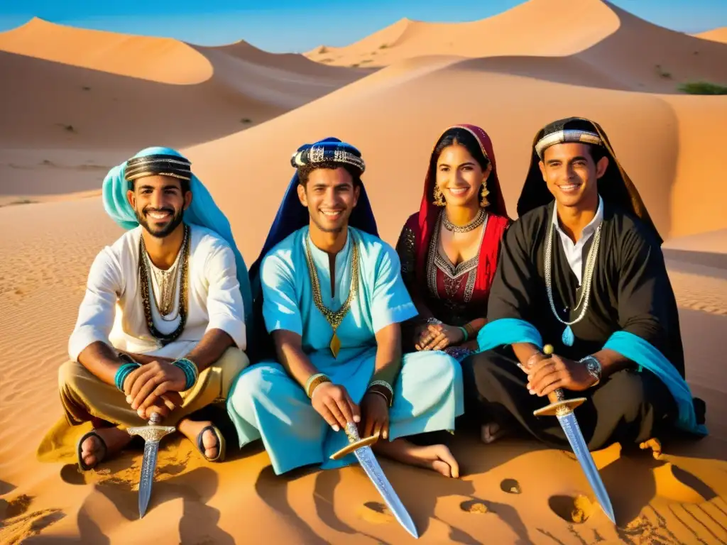 Colorida celebración de bodas beduinas en un oasis del desierto, repleta de tradición cultural y vestimenta vibrante