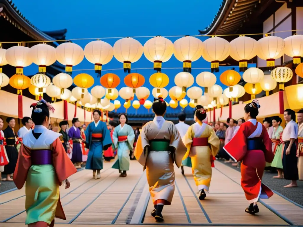 Colorida danza tradicional en festival japonés con innovación tecnológica