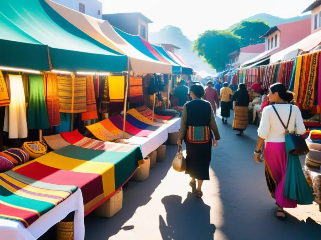 Colorida feria al aire libre con moda étnica apoya comunidades locales, artesanías y vibrante energía cultural