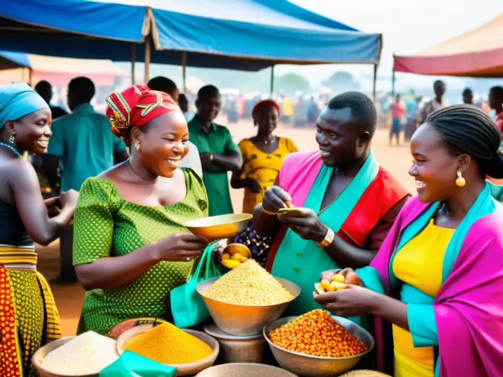 Colorido mercado del Congo con diversidad de dialectos del Congo, lenguas bantúes y animada actividad comercial