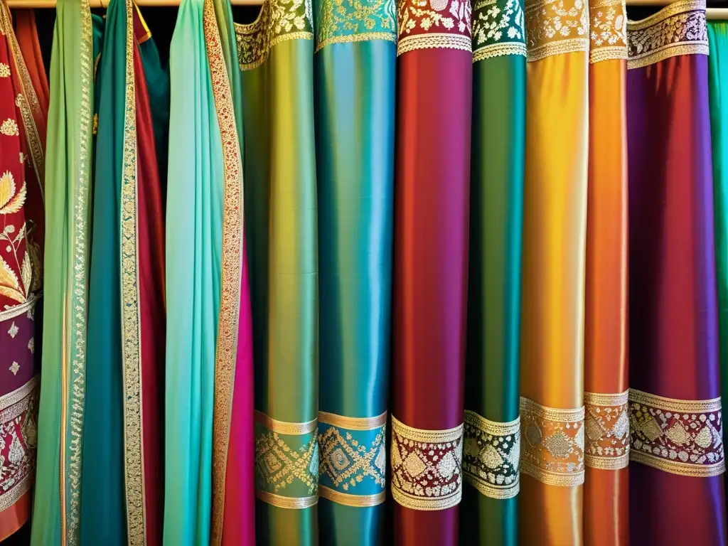 Maniquíes visten saris coloridos en un mercado indio, mostrando la diversidad cultural y el significado del sari en India