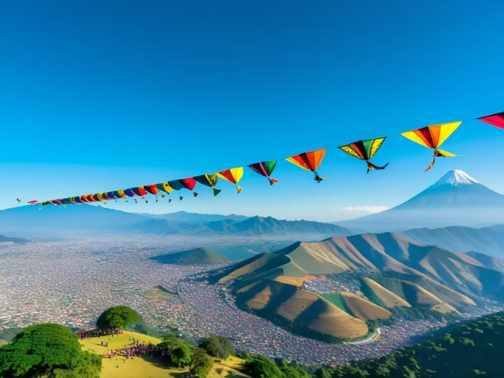 Competencia de barriletes en los cielos de Guatemala: coloridos barriletes tradicionales compiten en el vibrante cielo guatemalteco