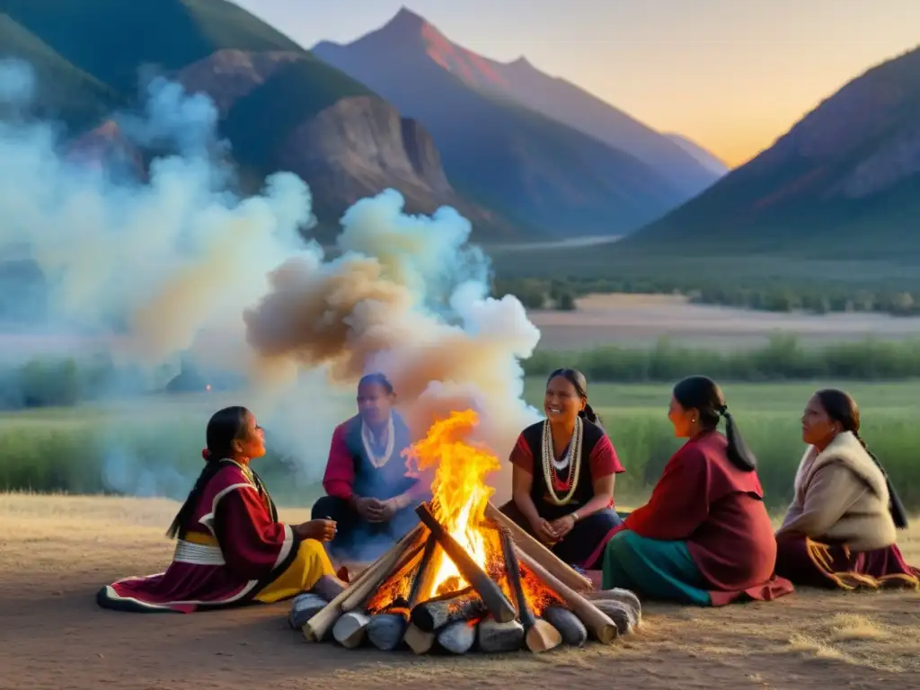 Una comunidad indígena celebra una danza ceremonial alrededor de una fogata, preservando costumbres nativas en cambio climático