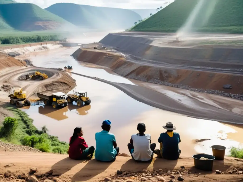 Comunidad indígena observa impacto ambiental de la minería en el río, expresando preocupación y tristeza