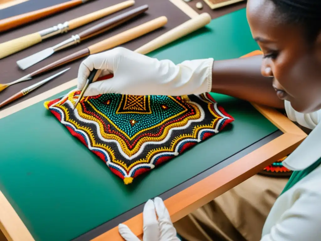 Conservacionista restaurando arte africano, resaltando su diversidad cultural en exposiciones